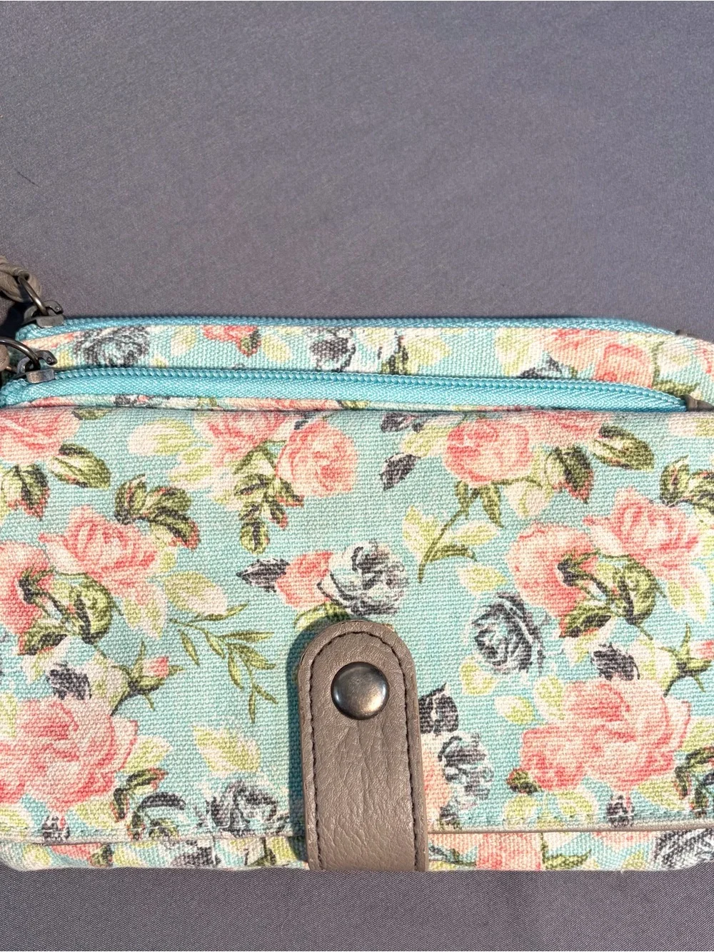 Floral Canvas Wristlet Bag in Light Blue